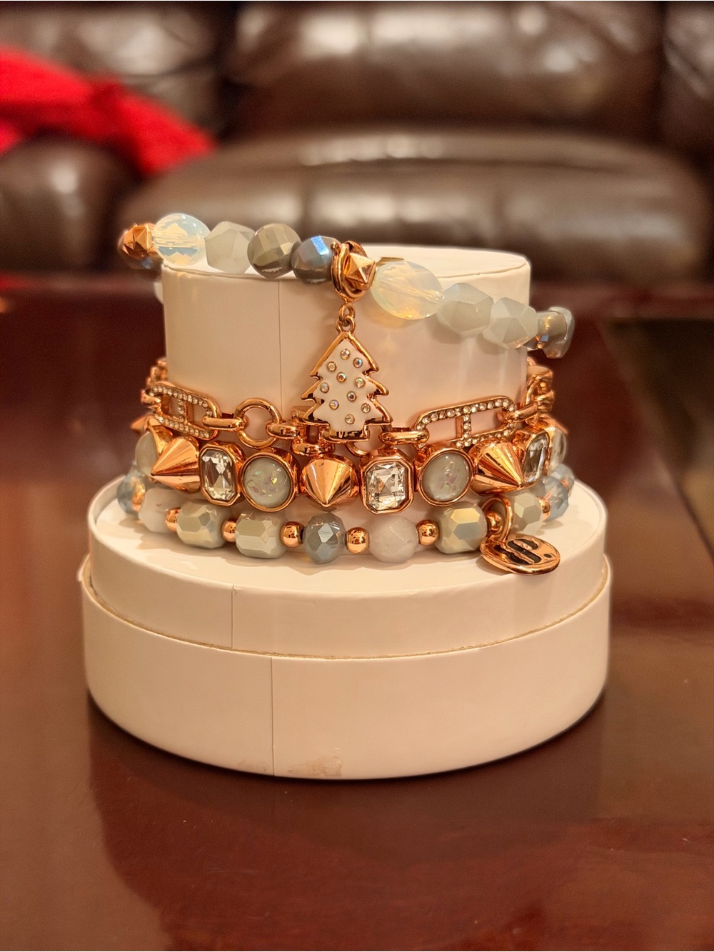 Bomb Party NWT ChristmasTree Gold and Gray Beaded Bracelet Stack! - Picture 3 of 9